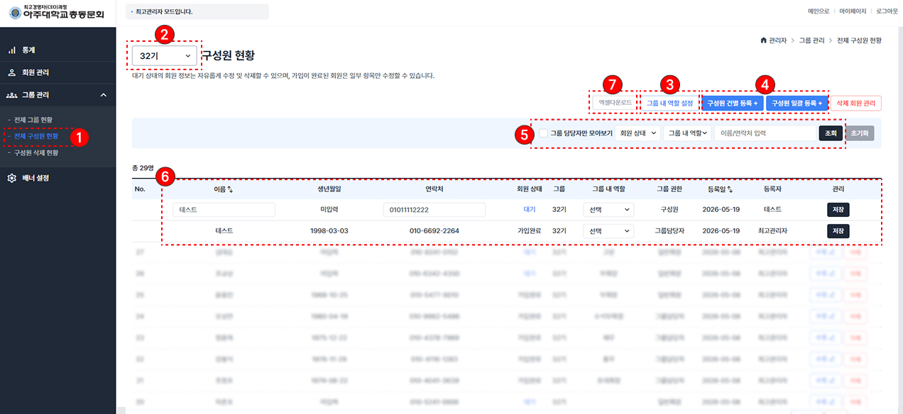 구성원 관리 및 그룹 내 역할 설정